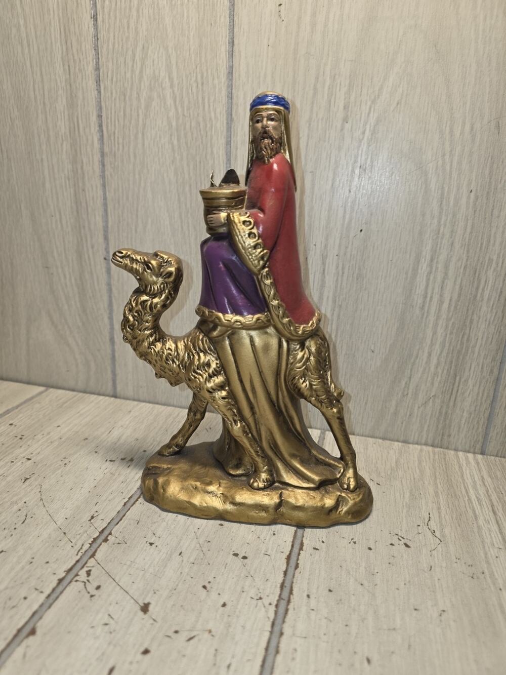 Vtg Hand Painted Paper Mache? Wisemen On Camel Candleholder Christmas Religious